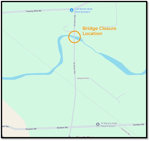 Map of North Creek Bridge Closure