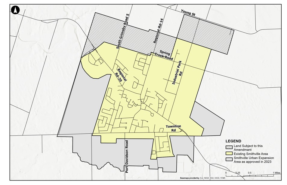 Map of Smithville showing lands subject to amendment