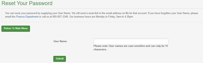 Reset Your Password screen on MyWESTLINCOLN
