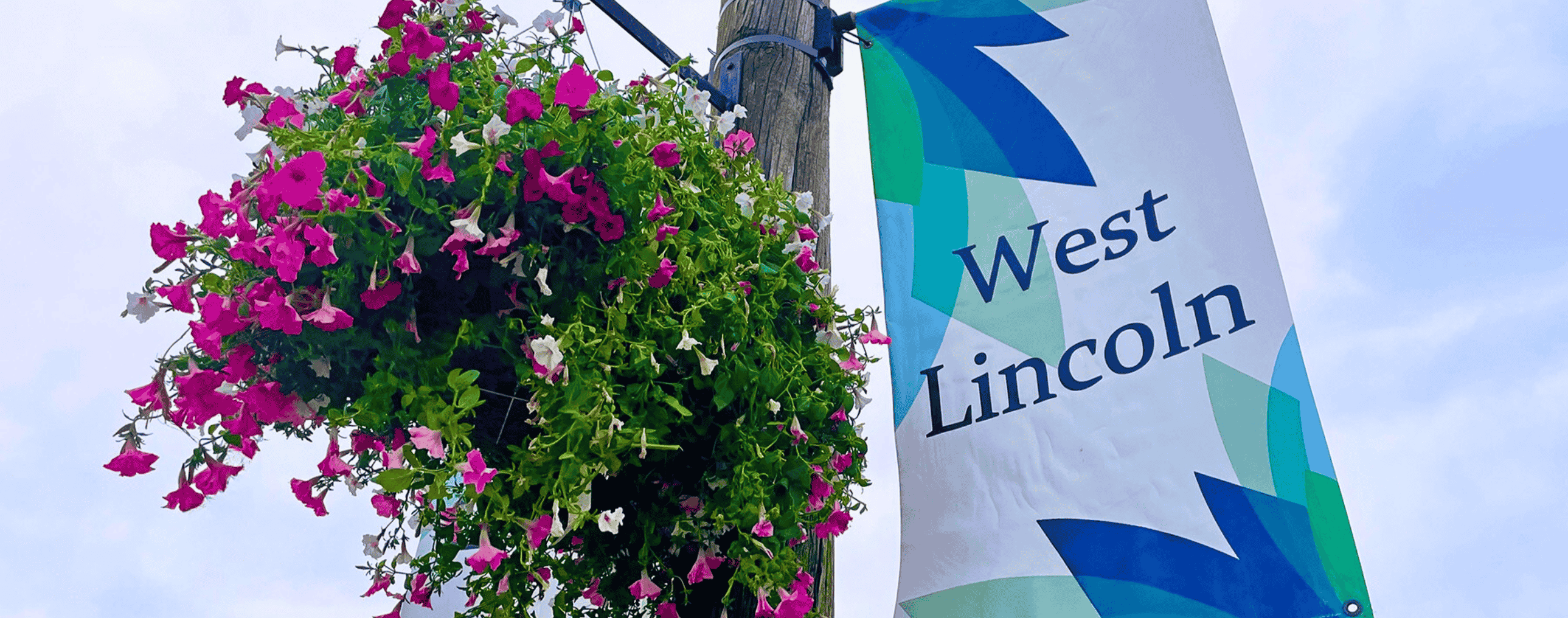 Hanging basket and West Lincoln banner