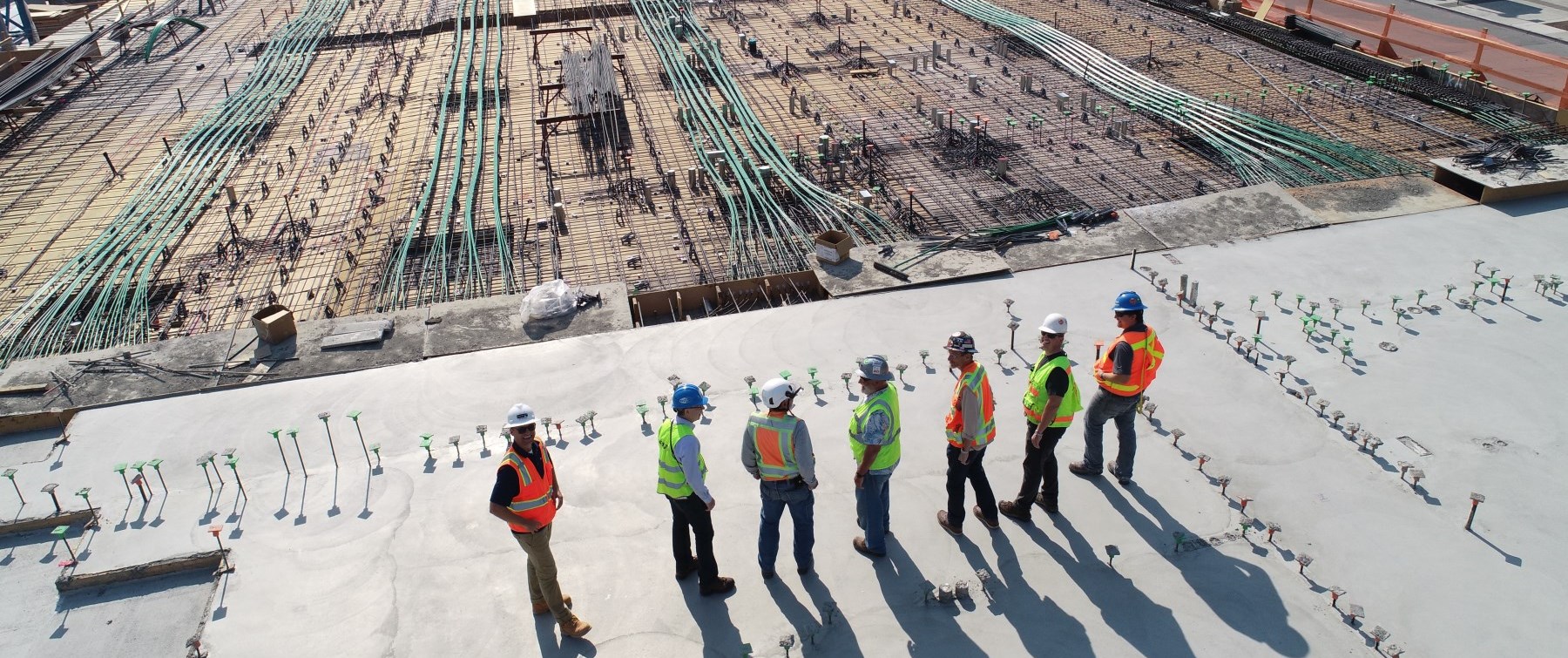 birds eye view of construction workers on site