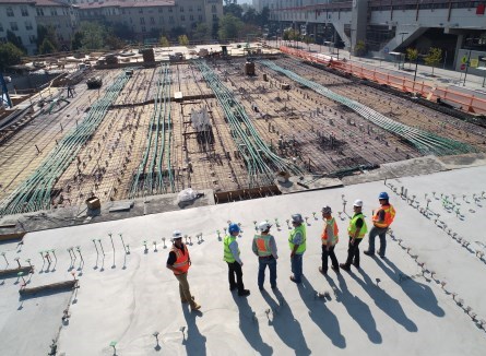 birds eye view of construction crew in building site