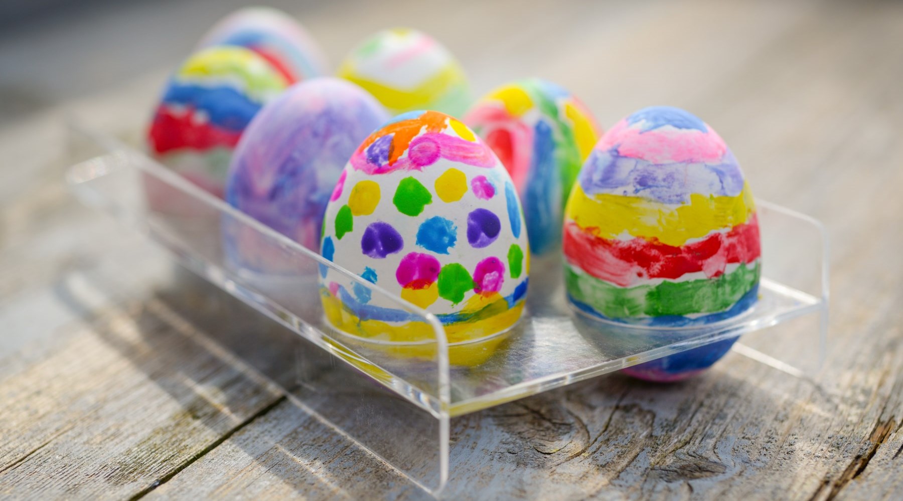 Colourful easter eggs on table